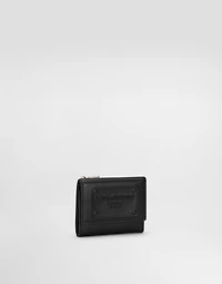 Calfskin French flap wallet with raised logo