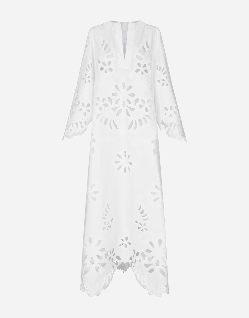 Long cotton caftan with cut-out detailing