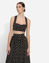 Cotton calf-length circle skirt with polka-dot print
