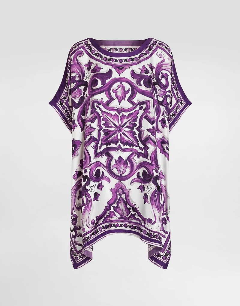 Majolica-print twill caftan