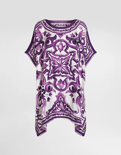 Majolica-print twill caftan