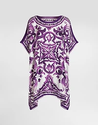 Majolica-print twill caftan