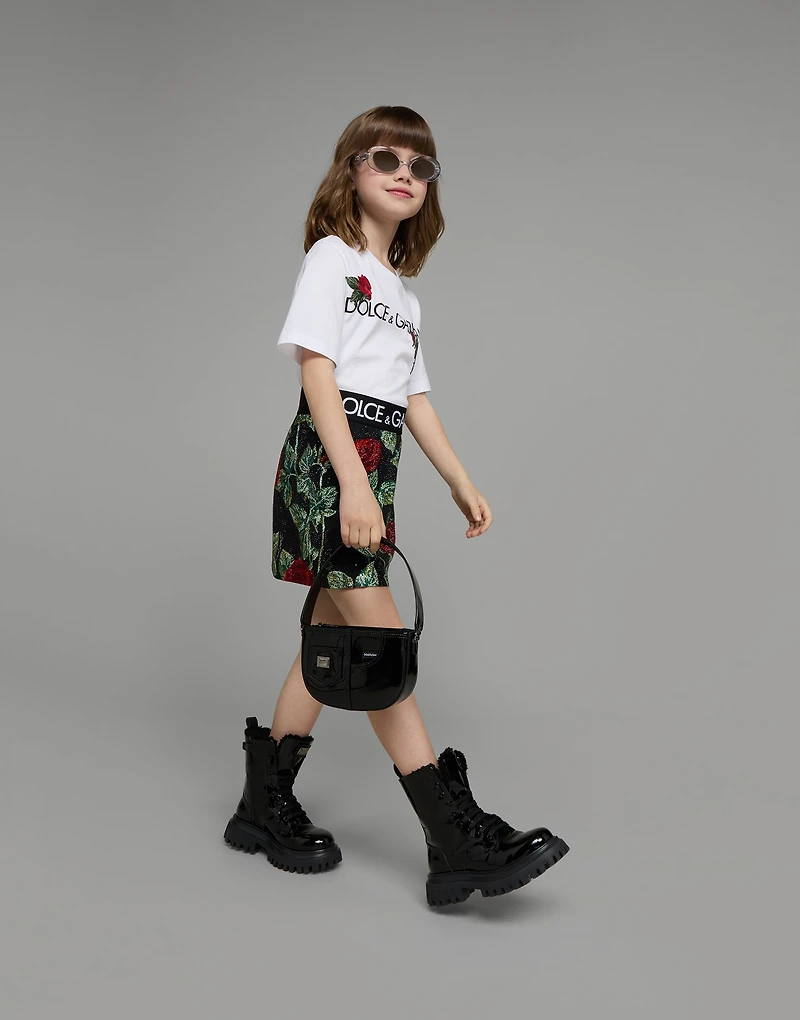 Jersey T-shirt with logo print and rose patch