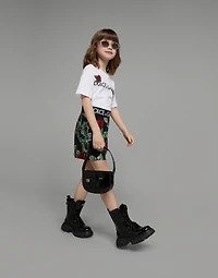 Jersey T-shirt with logo print and rose patch