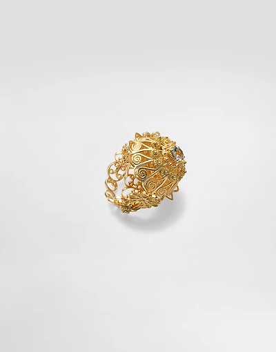 Filigree Ring 18-carat yellow gold and aquamarine