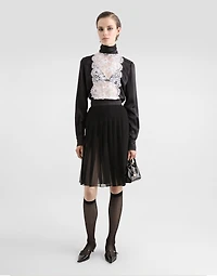 Satin sack top with lace shirt front