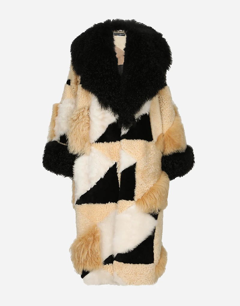 Long patchwork sheepskin coat