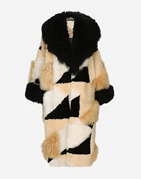 Long patchwork sheepskin coat