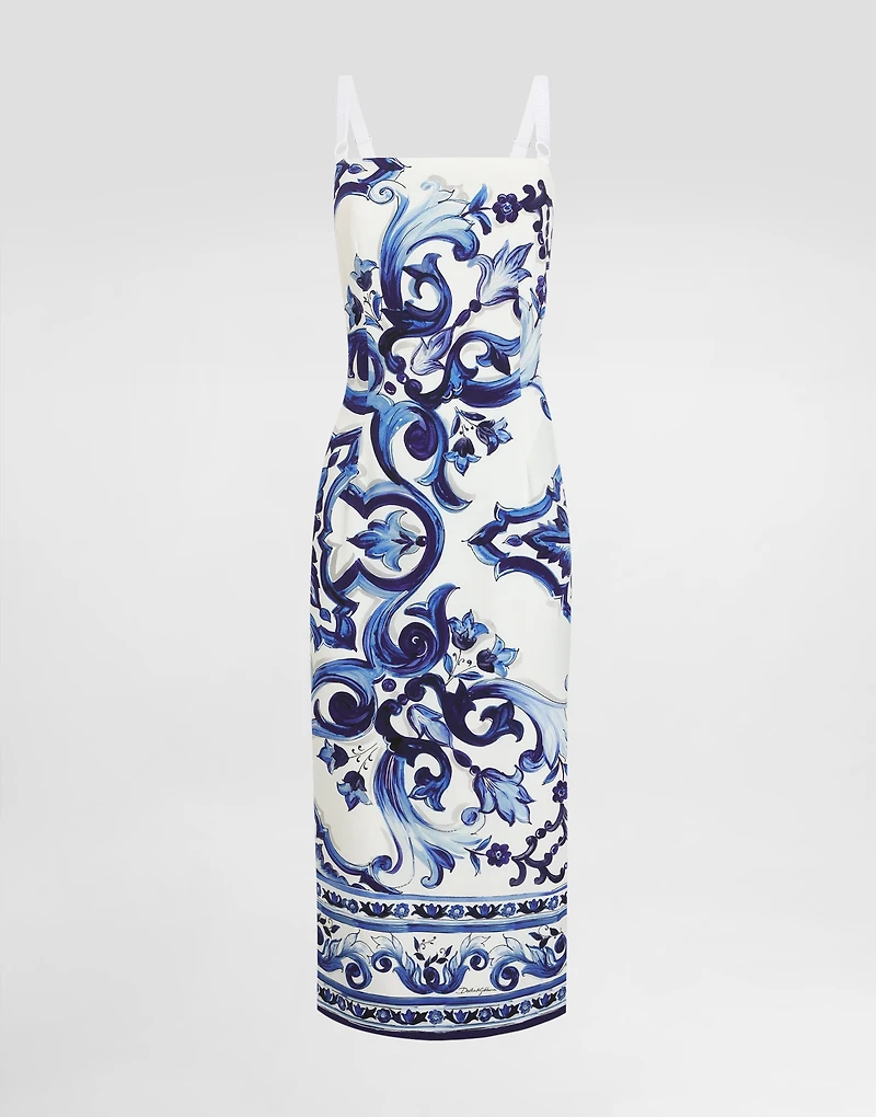 Majolica-print silk dress