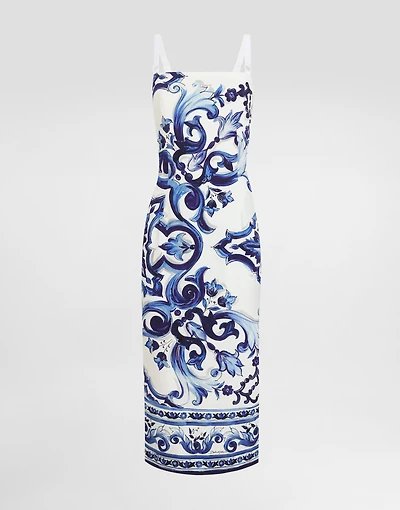 Majolica-print silk dress