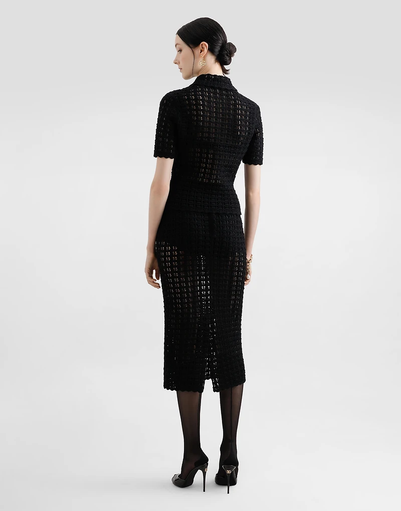 Wool lace-stitch polo-shirt