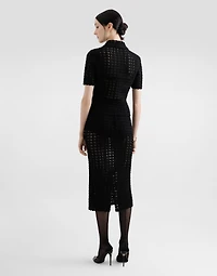 Wool lace-stitch polo-shirt