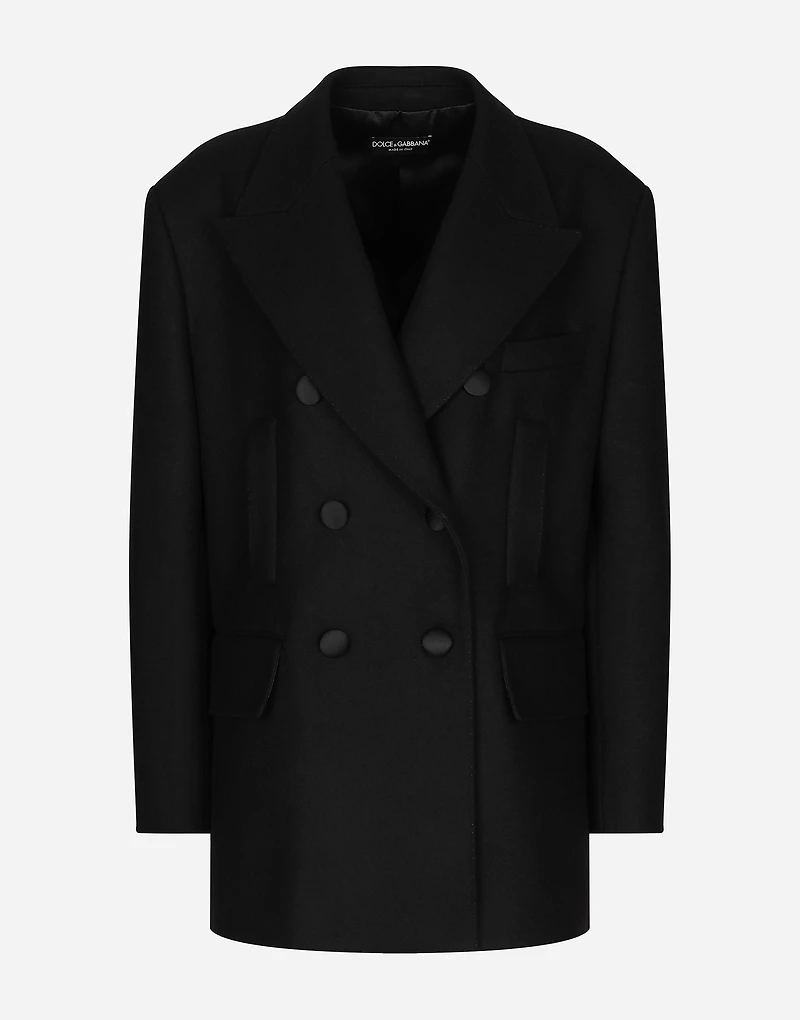 Oversize double-breasted wool baize jacket