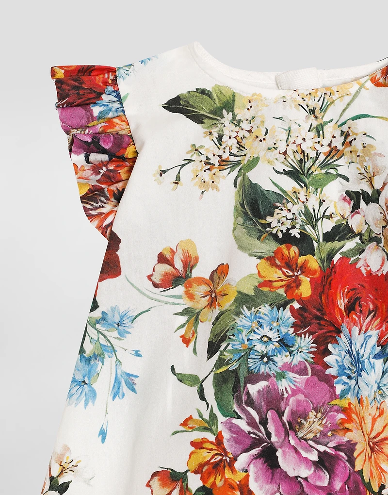 Flower-print cotton poplin dress