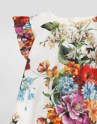 Flower-print cotton poplin dress