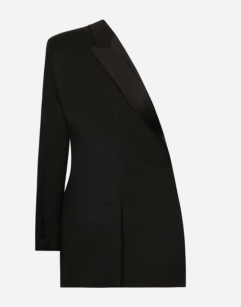 One-shoulder wool gabardine jacket