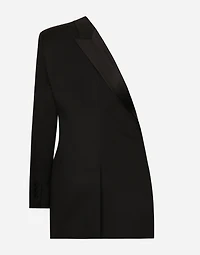One-shoulder wool gabardine jacket