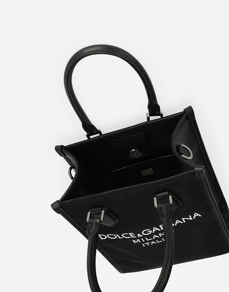 Small nylon bag with rubberized logo