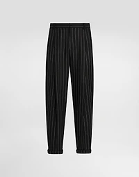 Pinstripe linen-blend pants with double darts