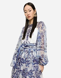 Majolica print chiffon midi dress