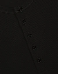 Fine-rib cotton granddad-neck T-shirt
