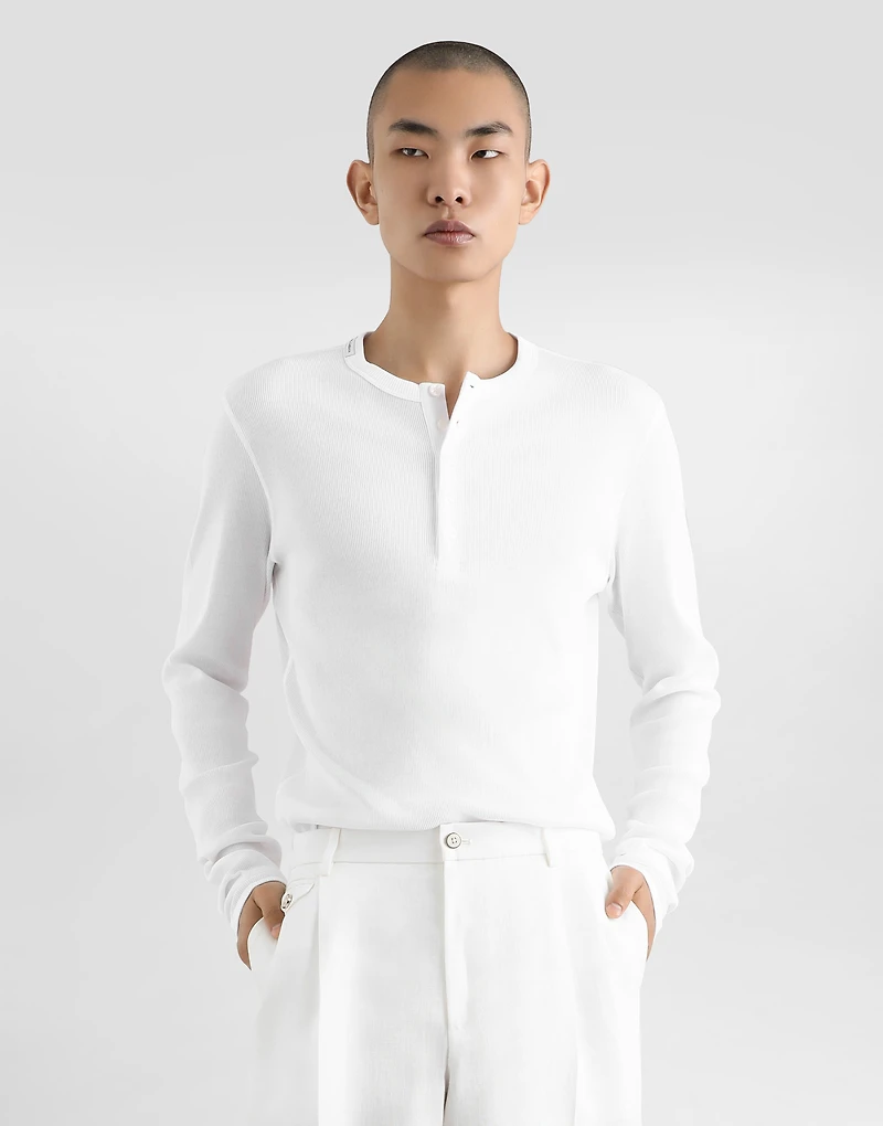 Ribbed cotton granddad-neck sweater