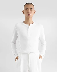 Ribbed cotton granddad-neck sweater