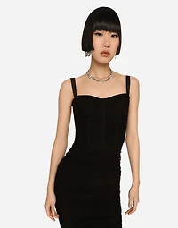 Tulle midi dress with draping and corset
