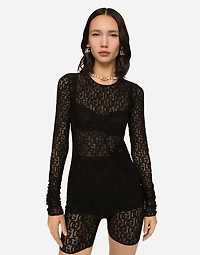 Tulle T-shirt with all-over DG logo