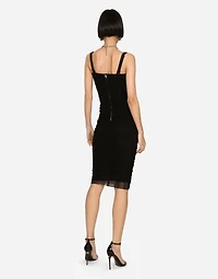 Tulle midi dress with draping and corset