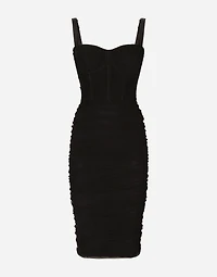 Tulle midi dress with draping and corset