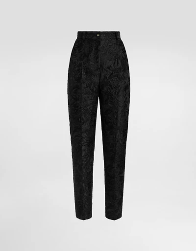 Peony-motif brocade trousers
