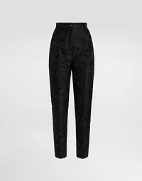 Peony-motif brocade trousers