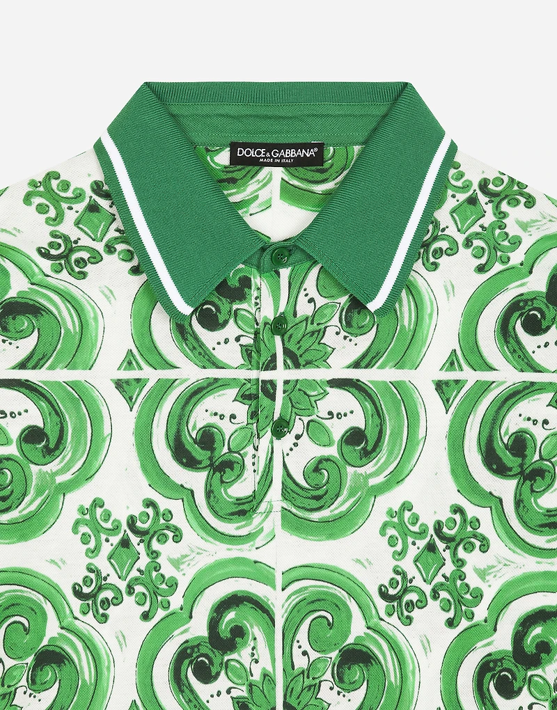 Cotton polo-shirt with majolica print