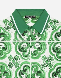 Cotton polo-shirt with majolica print