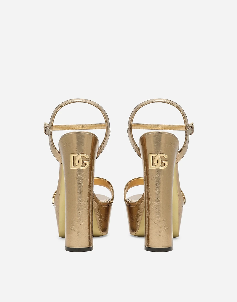 Foiled craquelé calfskin platform sandals