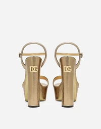 Foiled craquelé calfskin platform sandals