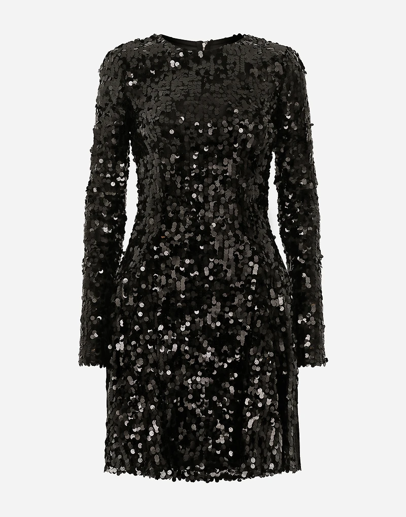 Short long-sleeved sequined dress