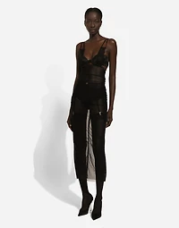 Tulle calf-length dress with corset details