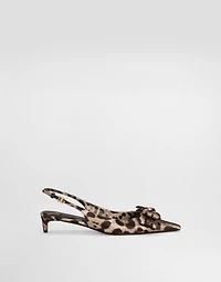 Leopard-print satin slingbacks