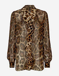 Leopard-print chiffon shirt with ruches