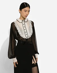 Chiffon shirt with front and organza cuffs