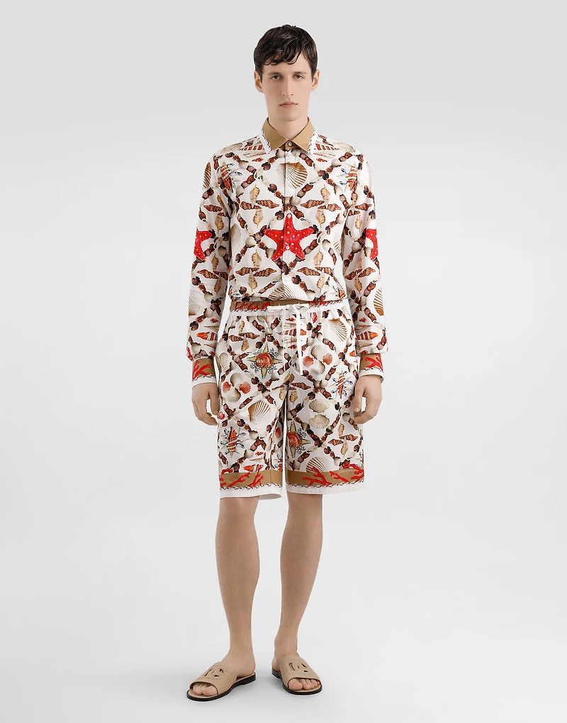Shell-print cotton poplin martini shirt