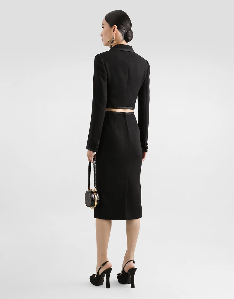 Wool crepe calf-length pencil dress