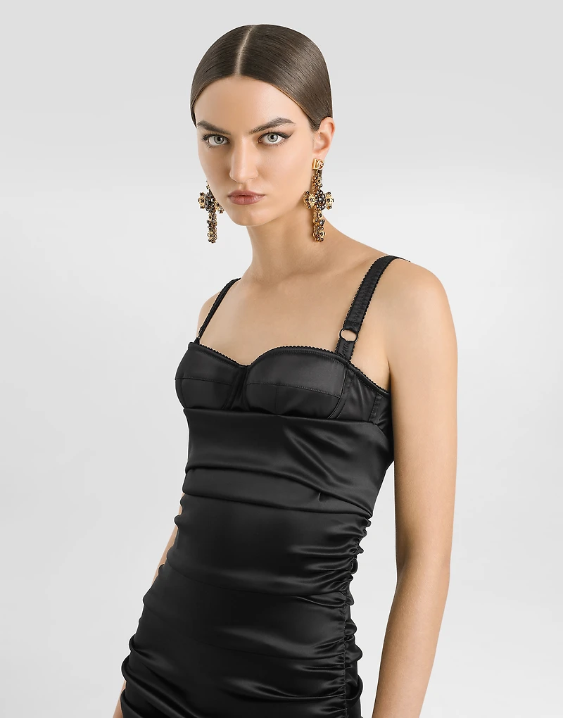 Draped calf-length dress with bra-style detailing