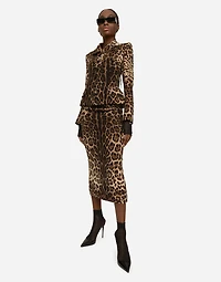 Single-breasted double crepe jacket with leopard print