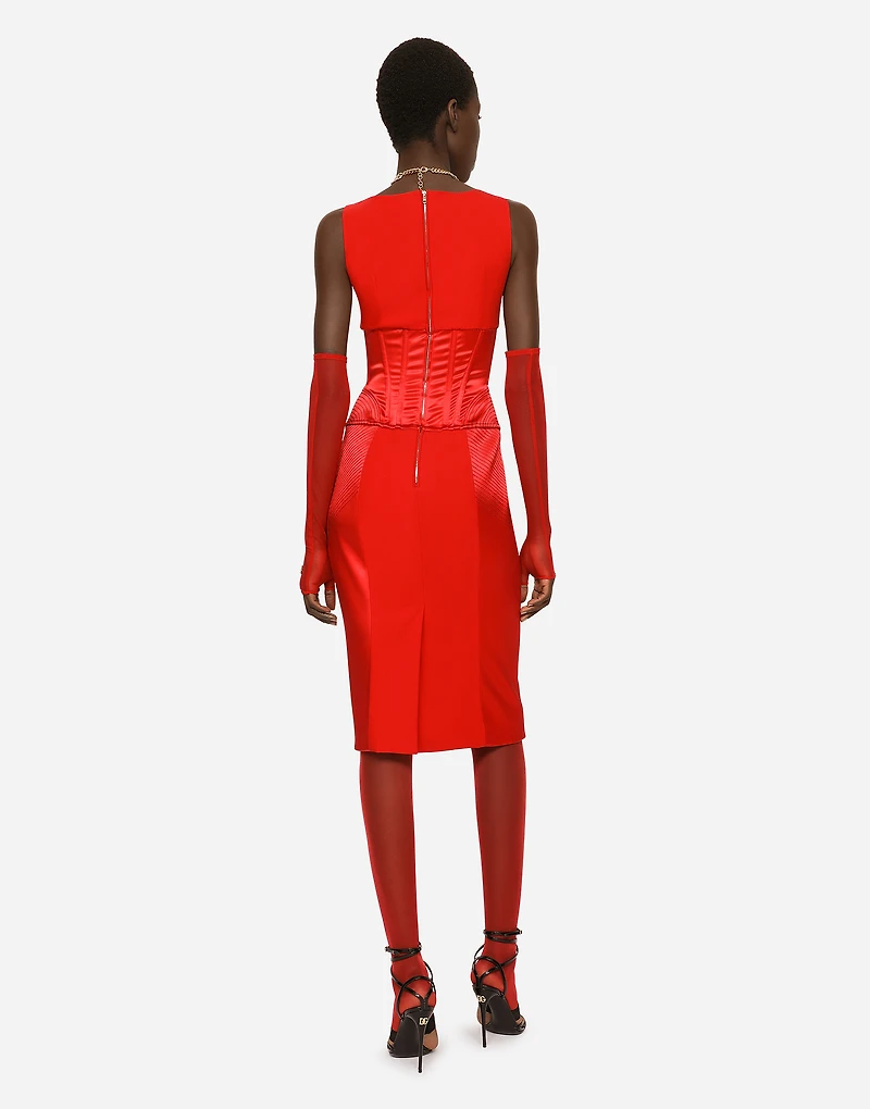 Satin and cady calf-length dress