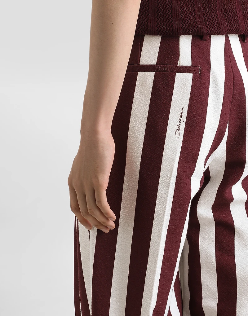Striped cotton jacquard pants with double darts