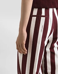Striped cotton jacquard pants with double darts