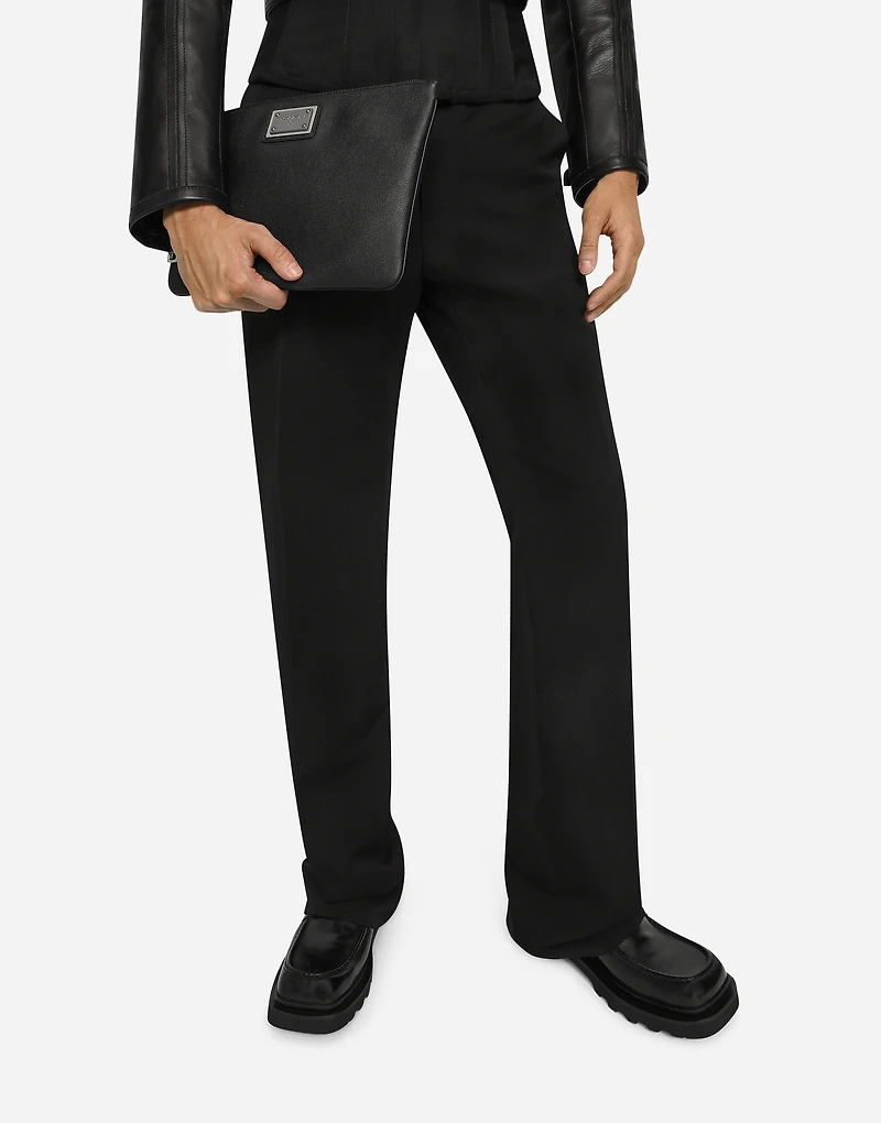 Grainy calfskin and nylon pouch